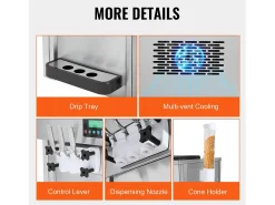 Máquina de Helado Blando SucceBuy, 20 L/h 1800 W 3 Sabores, Limpieza Automática, para Café Snack-Bar Restaurante Supermercado