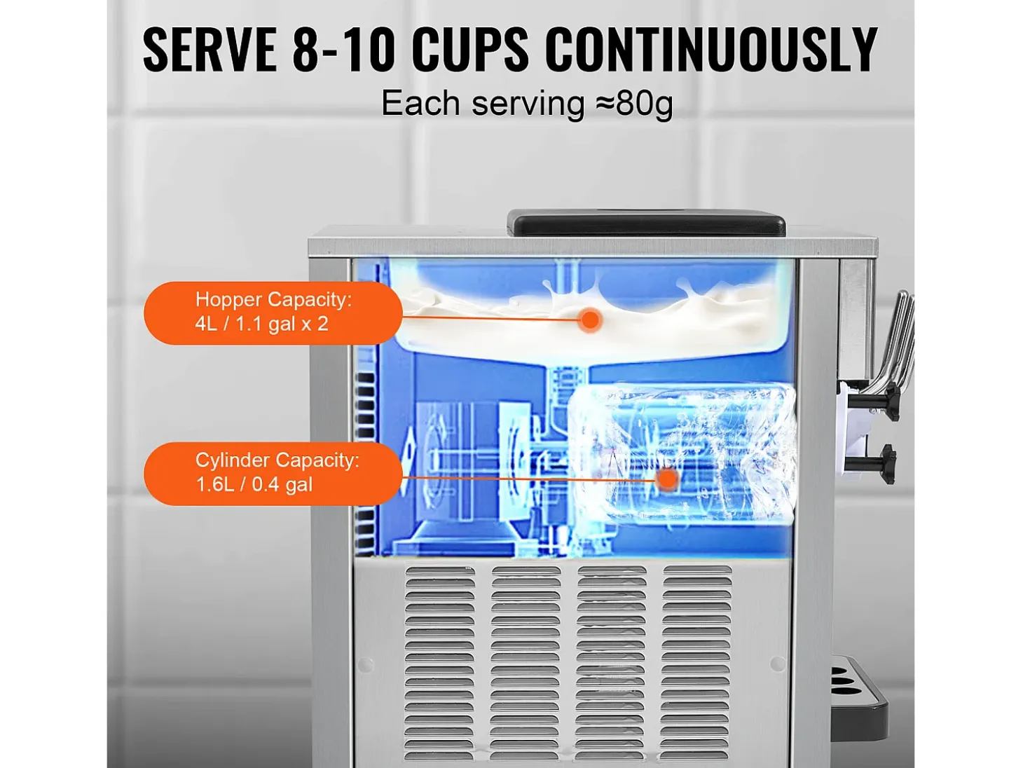Máquina de Helado Blando SucceBuy, 20 L/h 1800 W 3 Sabores, Limpieza Automática, para Café Snack-Bar Restaurante Supermercado
