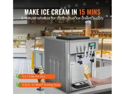 Máquina de Helado Blando SucceBuy, 20 L/h 1800 W 3 Sabores, Limpieza Automática, para Café Snack-Bar Restaurante Supermercado