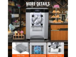 Máquina de Helado SucceBuy, 12 L/h, 1295 W, Pre-enfriamiento Automático, Panel LED, para Snack-bars