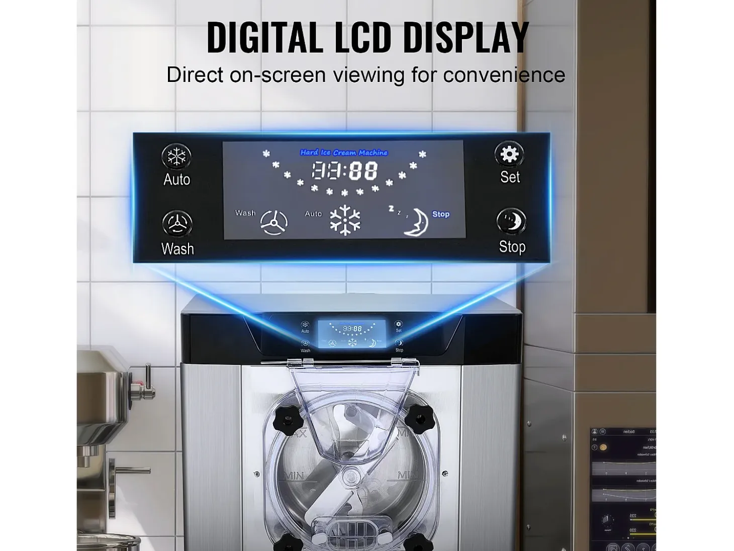 Máquina de Helado SucceBuy, 12 L/h, 1295 W, Pre-enfriamiento Automático, Panel LED, para Snack-bars