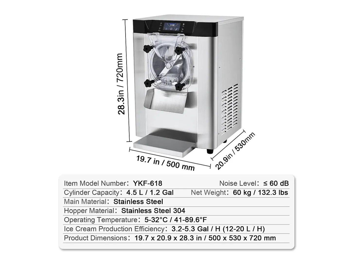 Máquina de Helado SucceBuy, 12 L/h, 1295 W, Pre-enfriamiento Automático, Panel LED, para Snack-bars