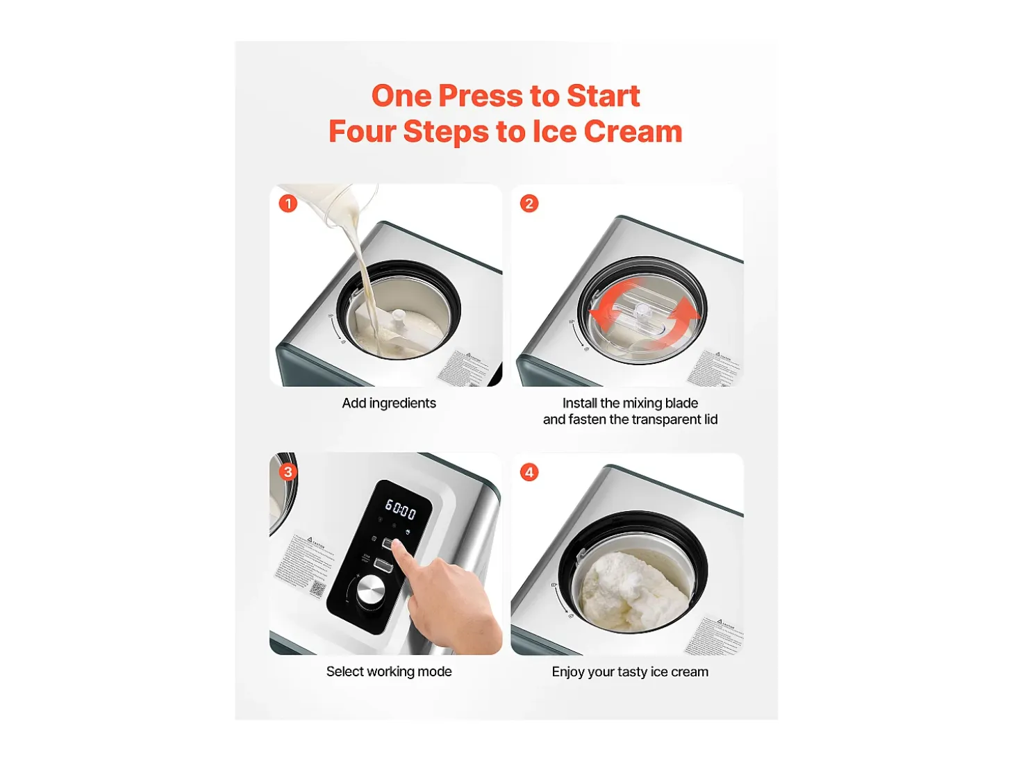 Máquina de Helados SucceBuy Automática de 1,5 L, Turbina de Hielo para Sorbetes con Compresor Integrado, Máquina de Helados Eléctrica sin Precongelación