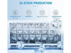 Máquina de hielo, 20 kg/24h, depósito de 3,2 L, con programa de autolimpieza, acero inoxidable, color plata (36x25,2x37,1 cm)