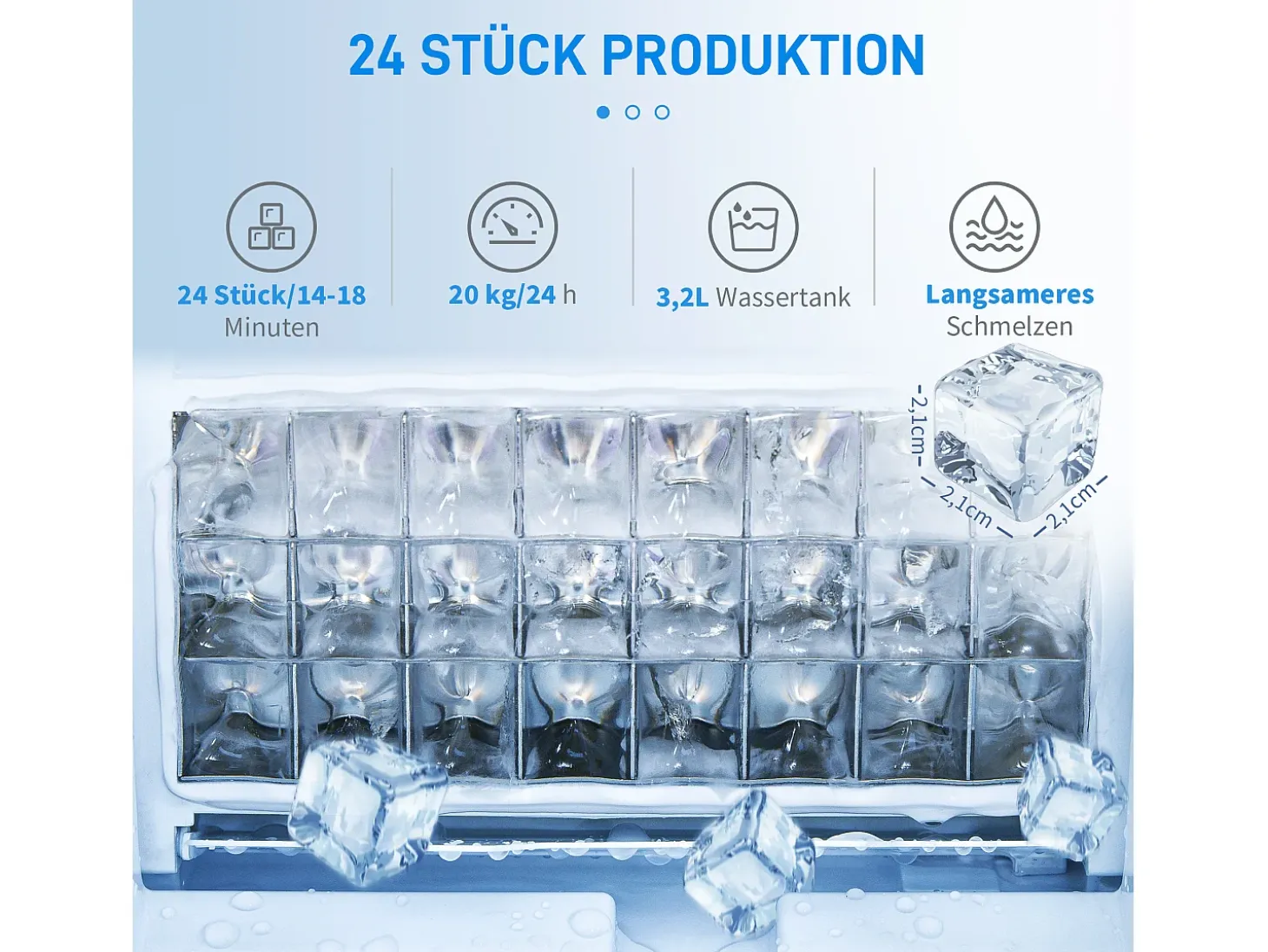 Máquina de hielo, 20 kg/24h, depósito de 3,2 L, con programa de autolimpieza, acero inoxidable, color plata (36x25,2x37,1 cm)
