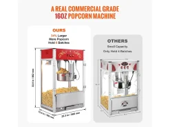 Máquina de Palomitas SucceBuy 1615 W, Máquina de Popcorn de 16 oz, Máquina de Mostrador con Caldero de Vidrio Templado, Estilo Cine, Rojo