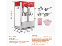Máquina de Palomitas SucceBuy 1615 W, Máquina de Popcorn de 16 oz, Máquina de Mostrador con Caldero de Vidrio Templado, Estilo Cine, Rojo