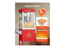 Máquina de Palomitas SucceBuy con Carrito, Palomera 800 W, Gran Cuenco de Acero Inoxidable 0,2 kg, 48 Tazas por Lote, con Control de 2 Botones, Pared de Vidrio