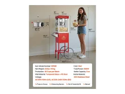 Máquina de Palomitas SucceBuy con Carrito, Palomera 800 W, Gran Cuenco de Acero Inoxidable 0,2 kg, 48 Tazas por Lote, con Control de 2 Botones, Pared de Vidrio