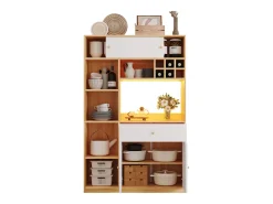Mueble alto de cocina 115x35x180cm - 3 puertas + 1 cajón - con iluminación LED - mueble alto - Natural + Blanco