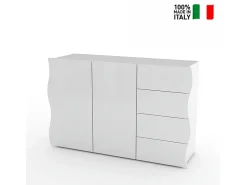 Mueble aparador cajonera diseño 2 puertas 4 cajones blanco brillante Onda Kommode