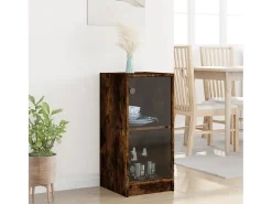 Mueble auxiliar con puertas de cristal roble ahumado 35x37x75,5 cm