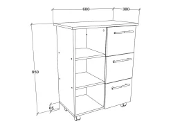 Mueble auxiliar haaus Loma, 3 cajones, 3 estantes, Roble Sonoma/Blanco, 64 x 35 x 85 cm