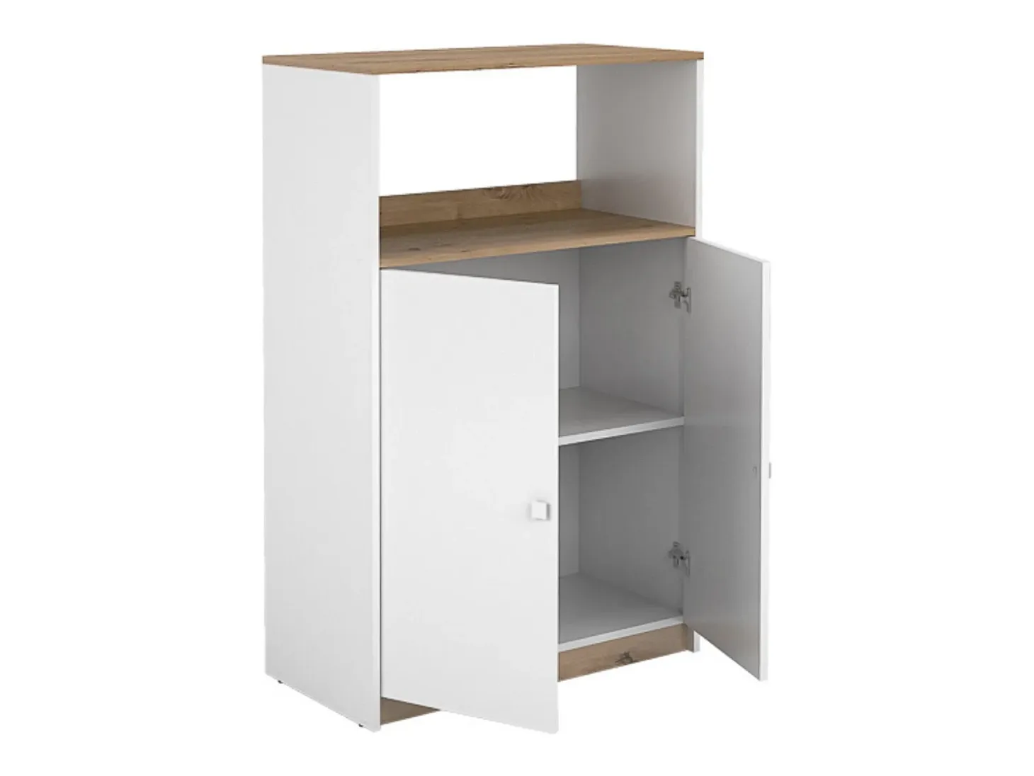 Mueble Auxiliar para Microondas | Color Blanco y Roble | 124 x 80 x 40 cm (alto x ancho x fondo)