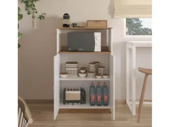 Mueble Auxiliar para Microondas | Color Blanco y Roble | 124 x 80 x 40 cm (alto x ancho x fondo)