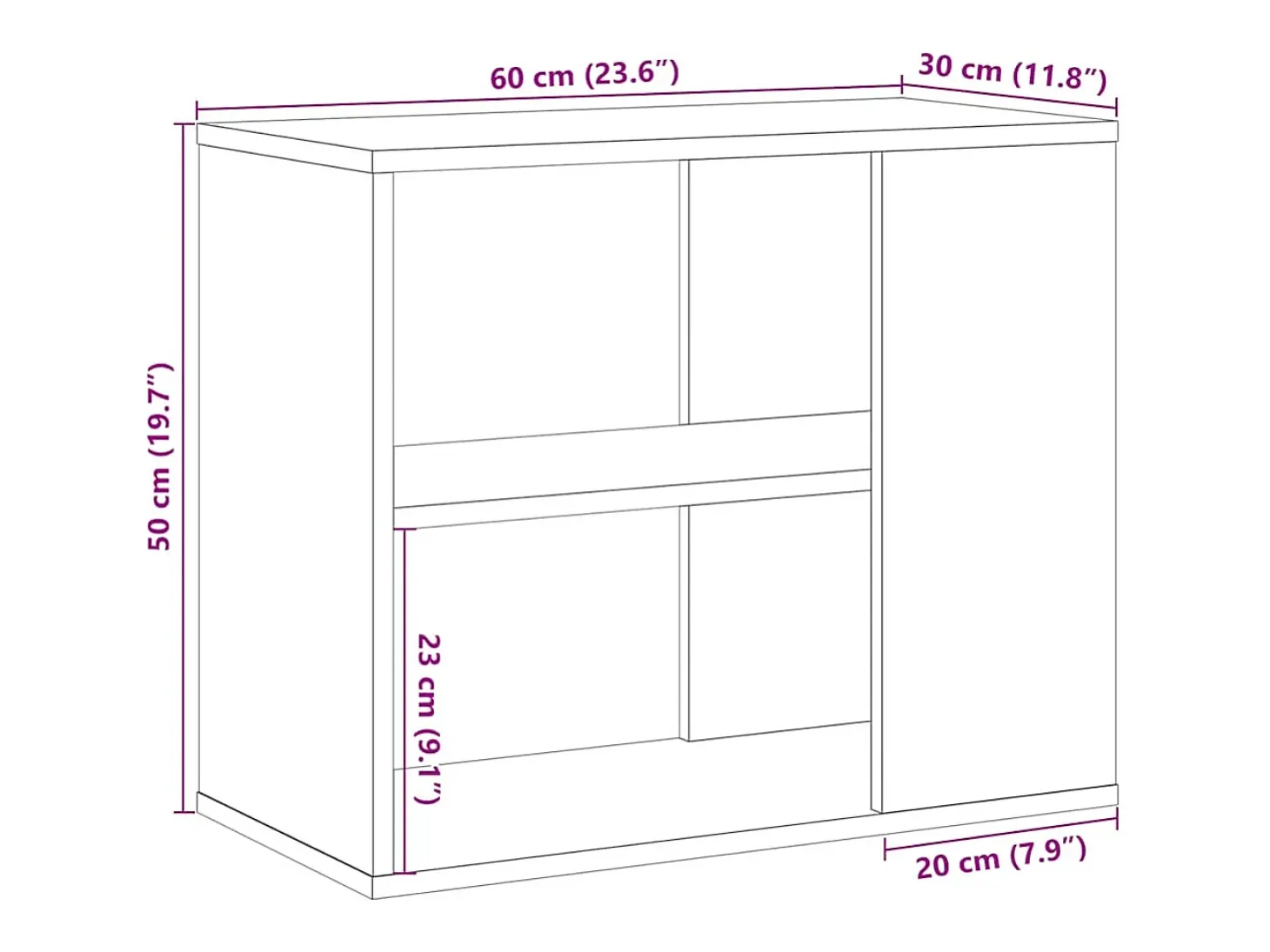 Mueble auxiliar roble craft 60x30x50 cm madera de ingeniería