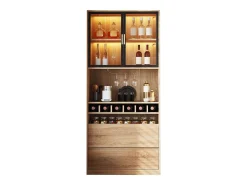 Mueble bar - 80 x 40 x 180 cm - con 2 puertas de cristal + LED + 2 puertas de madera - MDF - natural