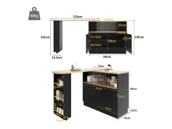 Mueble bar de 2 puertas - Mueble bar extensible con 2 puertas corredizas de vidrio y estantes abiertos - negro