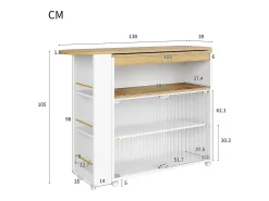 Mueble bar extensible - 2 puertas correderas de cristal, 3 estantes de almacenamiento y nicho - Tapa efecto madera MDF - LED - Natural y negro