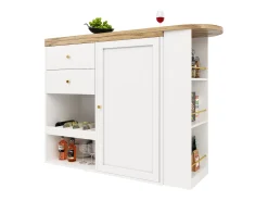Mueble bar giratorio 360° - 204 x 39 x 104 cm - con 2 cajones + mueble con puertas - MDF - blanco
