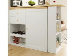 Mueble bar giratorio 360° - 204 x 39 x 104 cm - con 2 cajones + mueble con puertas - MDF - blanco