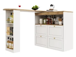 Mueble bar giratorio 360° - 204 x 39 x 104 cm - con 4 cajones + estantes abiertos - MDF - blanco