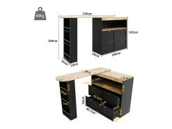 Mueble bar giratorio - 4 cajones, 3 estantes y nicho - Tapa efecto madera MDF - 138 cm/105x39x102 cm - Negro