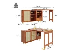 Mueble bar giratorio - 2 puertas, cajones y estantes de almacenaje - MDF y efecto ratán - Marrón