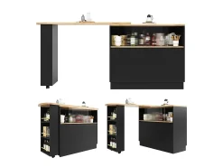 Mueble bar giratorio - 120 x 90 x 103 cm - con estantes y cristal + 4 puertas - MDF - negro