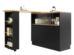 Mueble bar giratorio - 120 x 90 x 103 cm - con estantes y cristal + 4 puertas - MDF - negro