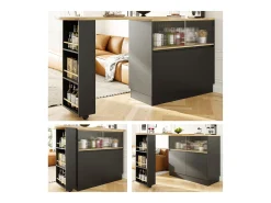 Mueble bar giratorio - 120 x 90 x 103 cm - con estantes y cristal + 4 puertas - MDF - negro