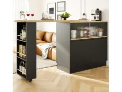 Mueble bar giratorio - 120 x 90 x 103 cm - con estantes y cristal + 4 puertas - MDF - negro