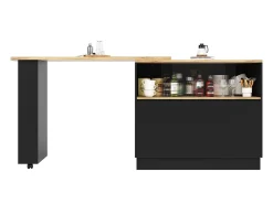Mueble bar giratorio - 120 x 90 x 103 cm - con estantes y cristal + 4 puertas - MDF - negro