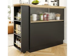 Mueble bar giratorio - 120 x 90 x 103 cm - con estantes y cristal + 4 puertas - MDF - negro
