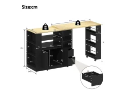 Mueble bar giratorio - 115 x 50 x 92 cm - con estantes + 2 cajones + mesa extensible - MDF - negro + natural