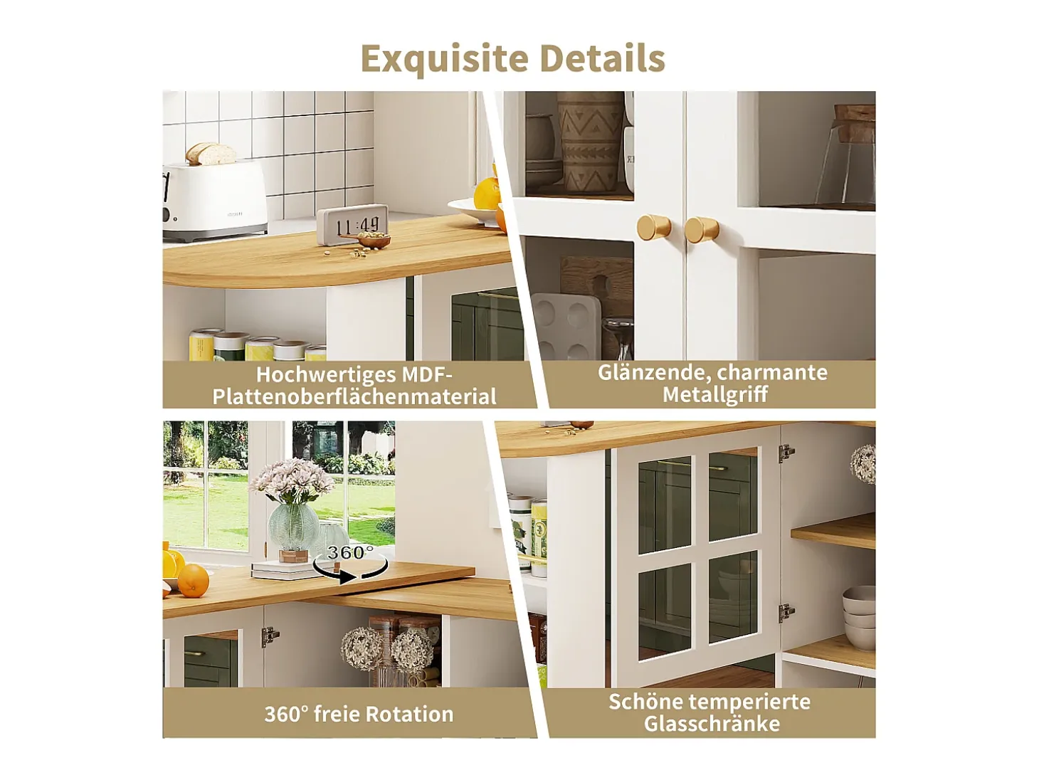 Mueble bar giratorio - 204 x 39 x 102,5 cm - con 4 compartimentos de almacenaje + 2 puertas - MDF - blanco