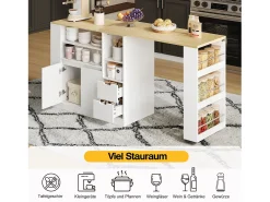 Mueble bar giratorio - 115 x 50 x 92 cm - con estantes + 2 cajones + mesa extensible - MDF - blanco + natural
