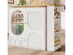 Mueble bar giratorio - 138 x 73 x 105 cm - 3 puertas + separadores extraíbles - MDF + Metal - blanco