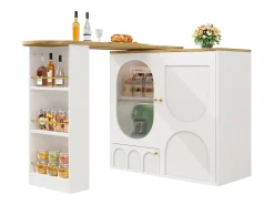 Mueble bar giratorio - 138 x 73 x 105 cm - 3 puertas + separadores extraíbles - MDF + Metal - blanco