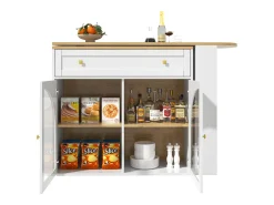 Mueble bar giratorio - Mesa de bar extensible con 1 cajones y 2 puerta de cristal - almacenamiento abierto - blanco