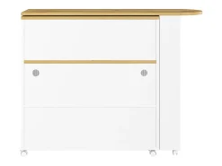 Mueble bar giratorio - Mesa de bar extensible con iluminación LED y puerta corrediza de cristal - 4 compartimentos abiertos - blanco