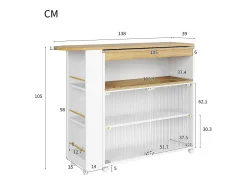 Mueble bar giratorio - Mesa de bar extensible con iluminación LED y puerta corrediza de cristal - 4 compartimentos abiertos - blanco
