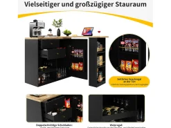 Mueble bar giratorio - una puerta, 2 cajones, 3 estantes y 2 nichos - Tapa efecto madera MDF - 138 cm/105x39x102 cm - Negro