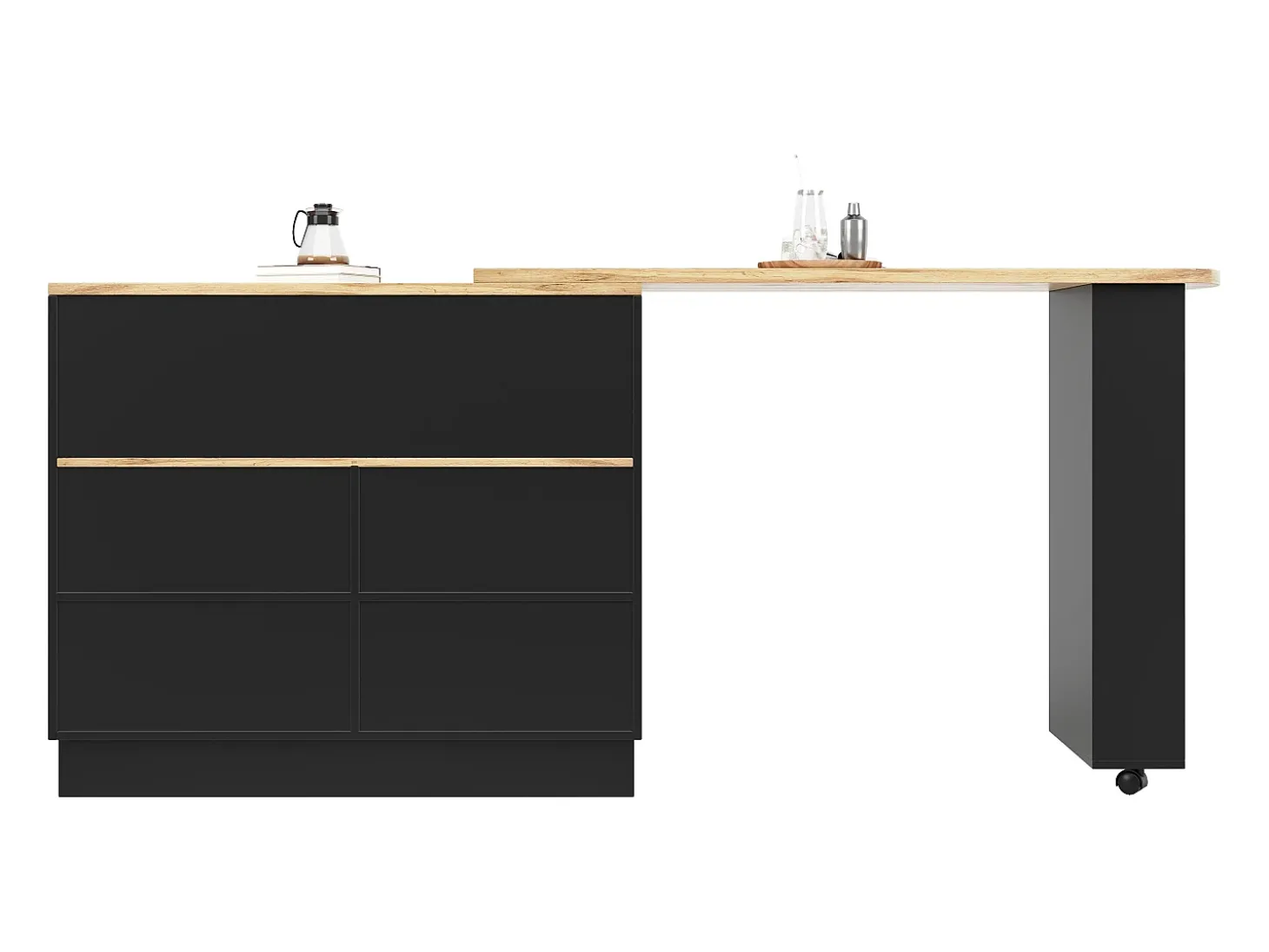 Mueble bar giratorio con almacenaje - Madera MDF y cristal - Negro y natural claro