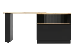 Mueble bar giratorio con almacenaje - Madera MDF y cristal - Negro y natural claro