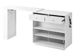 Mueble bar giratorio con enchufes, iluminación LED y tablero perforado - Blanco