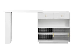 Mueble bar giratorio con enchufes, iluminación LED y tablero perforado - Blanco