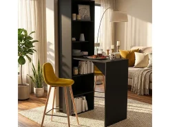 Mueble bar moderno mesa alta para taburete con estantes h109 Tanul - Negro