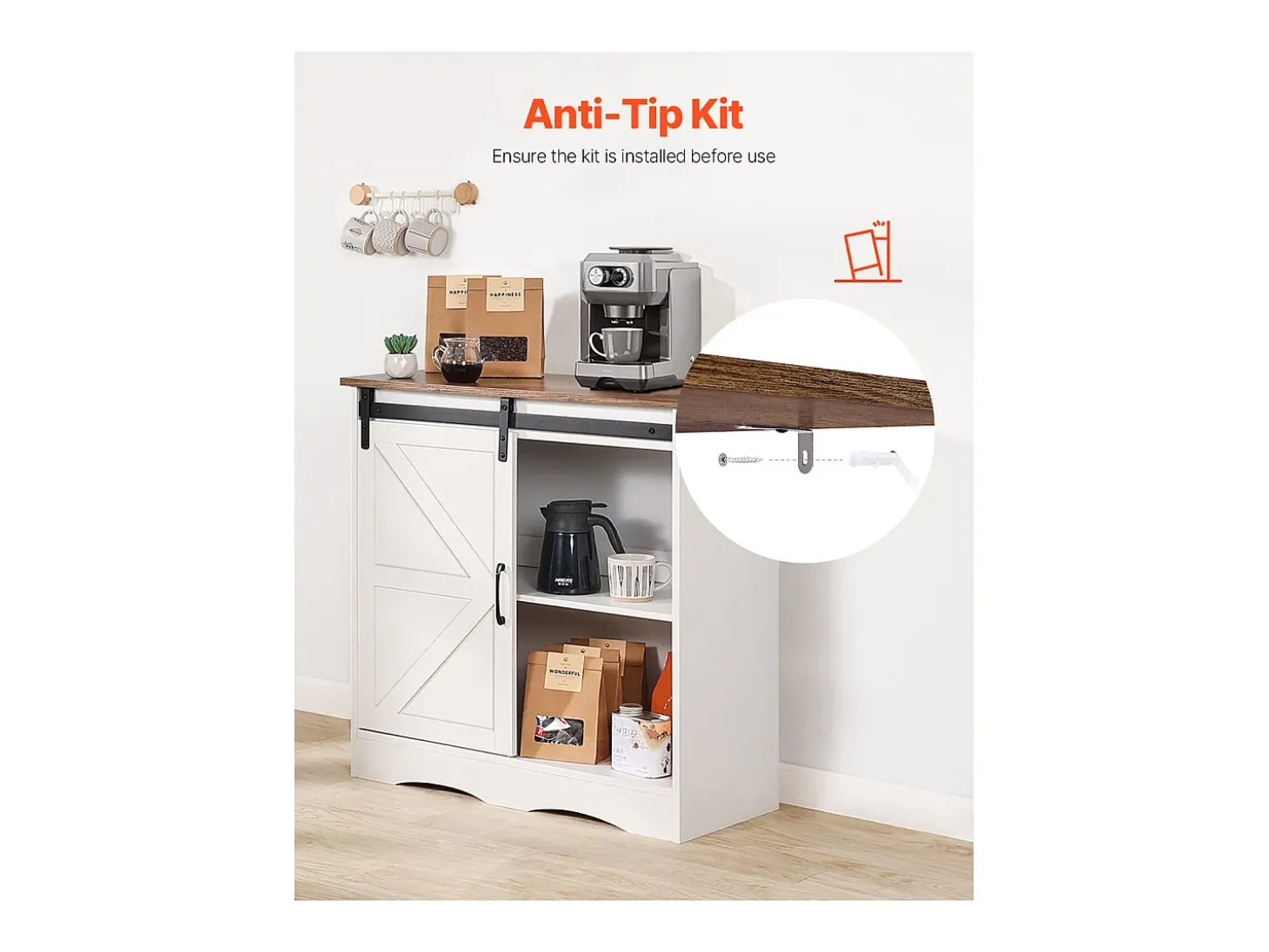 Mueble Bar para Café SucceBuy, 80 x 35 x 80 cm, 3 Niveles con Puerta Corredera