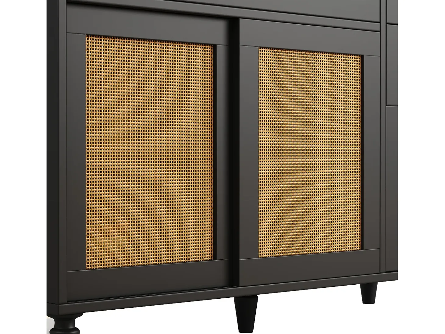 Mueble buffet con LED, 3 tiroirs, étagères réglables, ratán PE, MDF, negro (120x45x195,5 cm)
